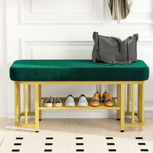 Moderne Schuhbank mit Sitzfläche aus Samt und stabilem Metallgestell Platzsparende Flurbank mit verstellbaren Füßen Ideal als Schuhbank für Flur Schlafzimmer und kleine Wohnungen