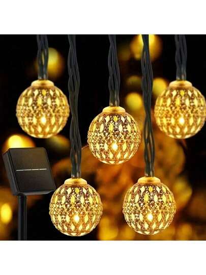 20/30 LED Marokańskie Kule Zasilane Energią Słoneczną Lampy String Z 8 Trybami Oświetlenia Wodoodporna Wisząca Girlanda Lampa Latarnia Do Domu Ogród Taras Krzewy Szlak Kemping Wesele Impreza Urodziny Święta Festiwal Dekoracja