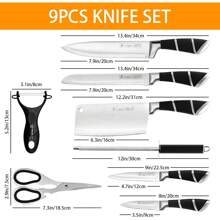 Kitchen Knife Set, 9-Pieces  Sharp Non-Stick Coated Chef Knives Block Set,Stainless Steel Knife Set For Kitchen With Sharpener For Cutting Slicing Dicing Chopping
