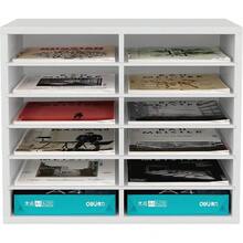 Wood Desktop 6 Tier 12 Compartments A4 Filing Tray Office Desk Tidy Mail Sorter File Holder Paper Organiser Magazine Storage Rack,White - Black - View 10