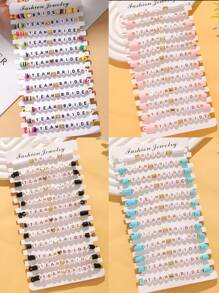 12 pièces/set Bracelet élastique en argile souple à couches de lettres de mariée et de demoiselle d'honneur, en forme de cœur. Ensemble de bracelets mode pour femmes, idéal pour mariage, fiançailles, soirée de bal et de fête. Cadeau.