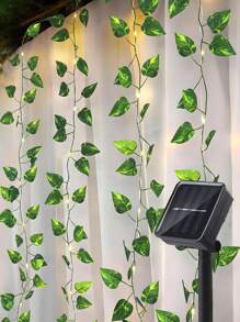 1 pieza Guirnalda de Luces Solares con Hiedra, 20/50/100 luces LED de hada para jardín, 10m/5m/1m Luces de cuerda de vid artificial de hiedra para exterior para boda, fiesta, decoración de pared, hotel, cumpleaños, alimentadas por energía solar