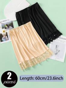 3 Pieces/2 Pieces/1 Piece, Multi Specification, Multi-Color, Solid Color, Spring And Summer Styles, Anti Transparency And Anti Light Medium Long Skirt, Inner Lining Skirt, Lace Bottom, Anti-Static Skirt, Elastic Waistband Suitable For Slightly Overweight Girls, Suitable For Daily Wear Summer, School Fall, Autumn, Halloween