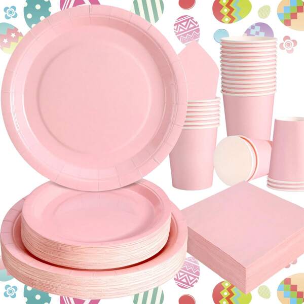 FZZ 60-Piece Pink Disposable Party Supplies Set - Paper Plates, Cups, Napkins For Weddings, Birthdays, Bridal Showers, Anniversaries, Bachelor Parties, Christmas, Halloween, Thanksgiving Decor