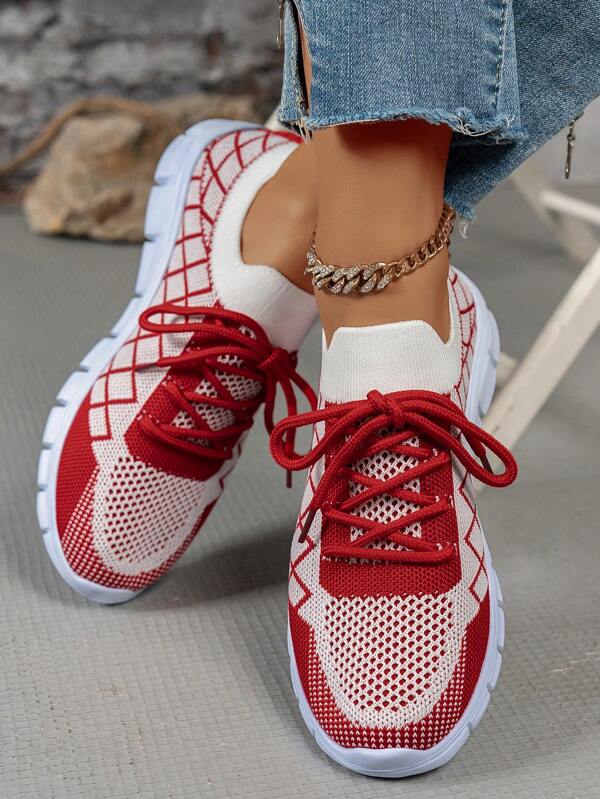Zapatillas deportivas con cordones casuales con estampado geométrico para mujer, zapatos cómodos para uso al aire libre, primavera/verano