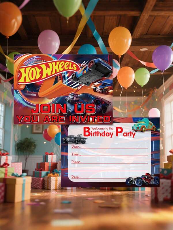 Hot Wheels 12PCS Hot Wheels Birthday Party Invitations, Racing Themed Cards, Birthday Party Decorations, Car Themed Greeting Cards For Fans