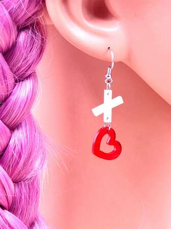 1 对简约夏日假日浪漫清新甜美心形樱桃吊坠耳环，时尚欧美个性亚克力女士耳环耳坠，适合女士日常节日海滩度假装饰