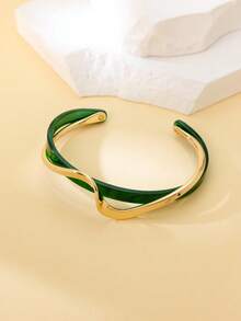 1pc Women's Lightweight Luxurious White Shell & Metal Curved Bangle, Versatile Daily Wear - Bracelet - View 8
