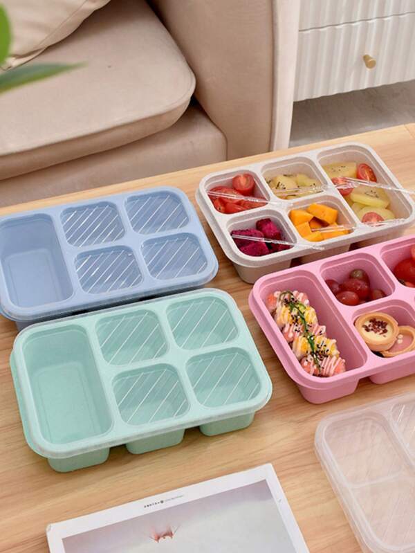 1pc Lunch Box, Portable 5-Compartment Food Sealed Container With Lid, Leak Proof Food Storage Box, For Back To School, Class, College, Office, Camping And Picnic, School Supplies, Kitchen Organizers And Storage, Kitchen Accessories