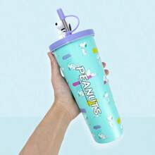 Miniso Taza de acero de doble capa con diseño retro de Snoopy, capacidad grande de 800ml, aislamiento de doble capa, incluye pajita, apto para uso en oficina y hogar, mantiene el calor y el frío (1 pieza)