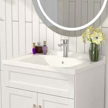 Bathroom Vanity With Ceramic Sink Combo 24-Inch, Modern Wooden Bathroom Vanities Cabinet With 2 Doors For Small Spaces White Makeup Organizer Back To School - 1 - View 6