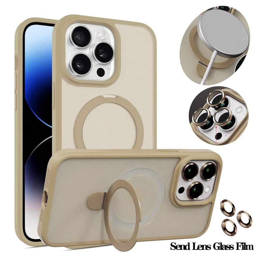 Hadaasi 1个钛灰色仿皮纹理磁吸旋转支架，合金镜头膜，PC+硅胶TPU二合一，带隐藏式可旋转磁吸金属折叠指环支架，超薄防震半透明磨砂气囊防摔防指纹手机壳，兼容苹果17Pro/17ProMax/Air/17/16Pro/16ProMax/16Plus/16/16E/SE4/15Pro/15ProMax/15Plus/15/14Pro/14ProMax/14Plus/14/13Pro/13ProMax/13/12Pro/12ProMax/12/11ProMax/11