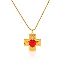 1 pieza/2 piezas, Collar con dije de cruz de acero inoxidable chapado en oro de 18k con ágata roja y obsidiana negra, joyería de lujo clásica de acero inoxidable para mujer, regalo para boda, graduación o festivo