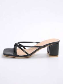 French Breeze Slip-On Sandals, Women Summer Open Toe Square Toe Chunky Heeled Sandals, Elegant Suitable For Dress, Office, Business Gathering, Party - Black - View 8