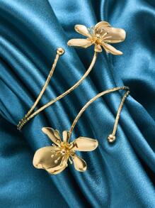 1pc Women's Minimalist Geometric Line Open Cuff Bracelet, Gold Color Jewelry For Daily Wear