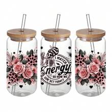 4 buc/set autocolant de transfer UV DTF cu craniu, floare, pentru pahare de sticlă de 16 oz, autocolante de transfer pentru înveliș DIY pentru pahar de sticlă de 16 oz, sticlă, autocolant adeziv cu afirmație pozitivă - de înaltă calitate