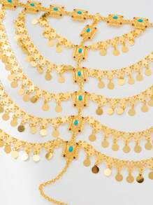 Herseygold 1 pieza Nueva cadena para la cabeza chapada en oro, accesorios para el cabello de novia de estilo del Medio Oriente/árabe, regalo de joyería de lujo para mujeres turcas/kurdas, accesorios para bodas