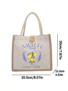 Vibrant Lemon Pattern Printed Tote Bag, Reusable Printed Women'S Tote Bag, Double Handle Shopping School Bag, Large Capacity Shoulder Bag, Casual Tote Bag, Christmas Storage Bag, Suitable For Commuting, School And Shopping, Convenient For Outdoor Use, Gifts For Mom, Friends And Besties, Teacher Gifts, Perfect Choice For Vacation And Festival, Best Mother'S Day Gift