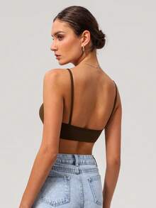 Sodalemon Women Fitness Backless Straight Strap Yoga Training Sport Bra - Coffee Brown - View 4