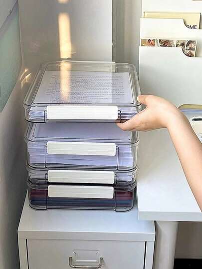 1pc Transparent Waterproof And Dustproof Document Storage Box, Multifunctional Household File Organizer, Space-Saving Desktop Organizer For Important Documents, Certificates, Papers, Business Licenses, Suitable For Home, Office, Bedroom, Study Room