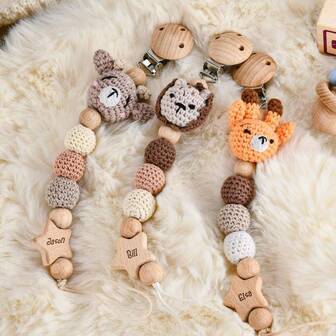 1pc Customized Name/Text/Alphabet Silicone & Wood Charm, Adopting Animal Head Design. It Is A DIY Accessory For Bags, Backpacks And Travel Bags, And Can Also Be Used As A Keychain, Pendant And Beaded Animal Decoration. It Also Has An Anti-Loss Function And Is A Lovely Gift. It Is , Suitable For Autumn And Winter, And Can Shine Brightly During Festivals.,Back To School Fashion,Casual Wear SS