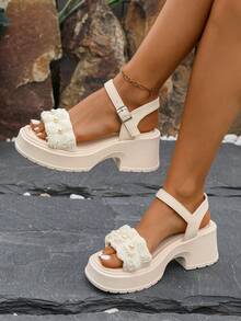 2025 New Fashion Comfortable Chunky High Heel Sandals For Plus Size Women, Suitable For All Seasons, Spring, Summer, Autumn, Winter, Elegant, Sexy, Low Price, Casual, Athletic, Outdoor, Party, Wedding Valentines