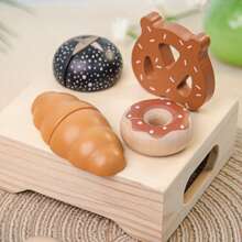 Juguete de simulación de cortar pan de madera divertido, empaquetado en cajas de colores, 5 formas diferentes de pan, tamaño adecuado para agarrar, juego interactivo padres-hijos, ¡apropiado para el Día de los Niños y juguetes de Halloween!