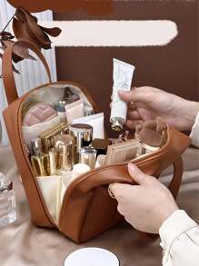 1pc Multifunctional Makeup Bag, Summer Travel Cosmetic Organizer, Waterproof Toiletry Bag, Large Capacity Makeup Brush Holder Bag, Convenient Travel Tote, Suitable For Skincare, Makeup, Brushes, Powder, Lipstick, Beach, School, Bathroom, Holiday, Valentine's Day, Christmas, Mother's Day Gift, Suitable For Mothers, Families, Friends, Summer Essential