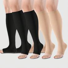 4 Pairs Toe-Less Compression Stockings For Couples, Knee-High Design, Ideal For Running, Sports, Cycling And Travel, Fall Socks - Multicolor - View 12