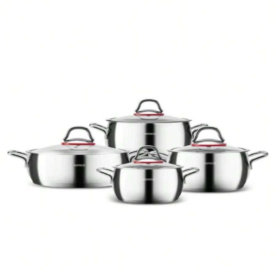 Karaca Emirgan 8-Piece Stainless Steel Induction Cookware Set, Silver Red - Default - View 1