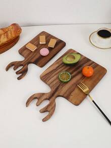 2pcs/1pc Teak Deer Antler Shaped Chopping Board, Bread Board, Vegetable Cutting Board, Fruit Cutting Board, Serving Tray - Brown - View 4