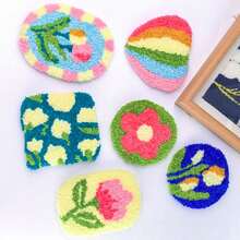 Handmade Punch Embroidery Kits For Beginners, Cartoon Landscape Series Punch Embroidery Coaster, Insulation Pad, Heat Resistant Mat