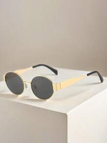 2pcs Oval Eyeglasses, Vintage Metal Frame Street Style UV Protection