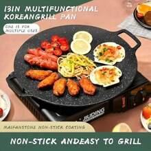 Round Cast Iron Roasting Pan, Outdoor Camping Portable Barbecue Pan, Stove, Gas, Korean, Non-Stick, Fast Heat Transfer, No Power Supply, Ideal For Home, Restaurant, Outdoor, Party And Festival Use