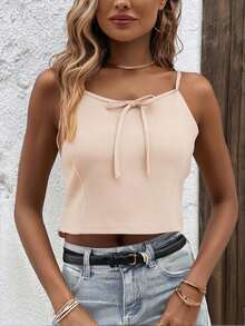 RED MARINE Top de tirantes rosa dulce con pliegues y ribete de volantes, top corto - Beis - Ver 3