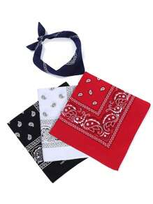 5 piezas Pañuelos cuadrados de poliéster con patrón paisley elegante y bohemio, unisex, versátiles para primavera/verano