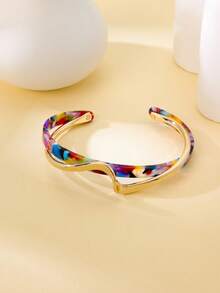 1pc Women's Lightweight Luxurious White Shell & Metal Curved Bangle, Versatile Daily Wear - Bracelet - View 7