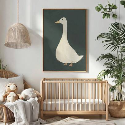 1PC Malowanie dekoracyjne dla dzieci, w pokoju dziecięcym znajduje się łóżeczko, kaczka i obraz jeża, dziecko trzymające obraz jeża oraz obraz jeża wiszący na ścianie,