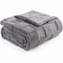 Checkered White Faux Rabbit Fur Throw Blanket, Soft Fuzzy Fluffy Minky Cream Furry Blankets For Couch, Bed (50 * 60 Inches Ivory) - 灰色 - 查看 2