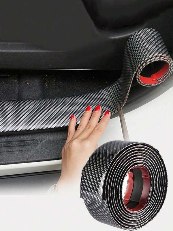 Auto Carbon Fiber Decorative Stickers, Carbon Fiber Texture Door Sill Car Body Bumper Strips, Thick Rubber Material, Suitable For Car Door Sill, Car Bumper, Car Steering Wheel And Other Vehicle Interior Decoration, Anti-Dirt And Anti-Collision, Auto Accessories