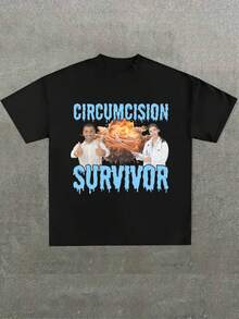 Camisa con "CIRCUMCISION SURVIVOR" - Estilo Humorístico y Divertido,Camiseta casual de cuello redondo y manga corta con estampado,adecuada para uso diario en primavera y verano,unisex - Negro - Ver 1