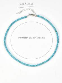 Collar gargantilla minimalista de color turquesa azul, joyería elegante para uso diario de mujer - Azul - Ver 8