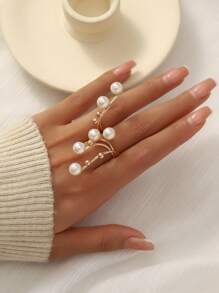 1pc Metal Geometric Pearl Inlaid Elegant Chic Luxurious Women Ring (Minor Flaws)