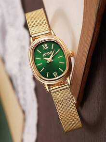 1pc Minimalist High-Grade Rhinestone Scaled Small Dial Quartz Watch, Suitable For Birthday, Halloween Gift, Event - Gold - View 4