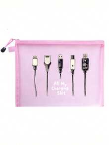 带白色数据线图案的网眼化妆包，多用途化妆包和化妆包/浴室收纳包，大容量透明化妆包，透气网眼面料，拉链开合旅行必备品，适合度假、暑假、返校、学校用品包、女士旅行包、旅行化妆包 - 彩色 - 查看 15