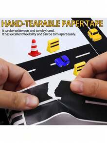 6 Rolls Pro Roadway Race Track Tape - Realistic Car-Themed Floor Decals For Indoor/Outdoor Play, Non-Slip Reusable Adhesive Tracks For Toy Cars, Party Decor & DIY Playmats (Easy Tear & Residue-Free)" - Black - View 9
