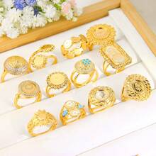21k Gold-Plated Luxury Dubai Ring, Saudi Elegant Wedding Ring, Oman Islamic Women Party Jewelry - Coin Ring - View 3