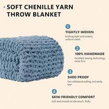 Chunky Knit Blanket - Soft Chenille Yarn Throws 40x50: Handmade Thick Cable Crochet Blanket - Large Chunky Yarn Rope Knot Throw For Couch, Sofa, Bed Home Decor - 空氣藍 - 查看 2