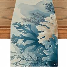Vintage Nautical Table Runner - Washable Reusable Polyester Decor With Coral Shell Patterns For Dining, Coffee Bar, Events - Multi-Scenario Design