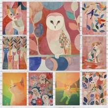 1 pièce Affiche imprimée d'art mural représentant un chat coloré, un dinosaure mignon, un hibou, un chat roux, un chien maximaliste. Peinture sur canevas pour décoration de la maison dans les salons, chambres à coucher, salles à manger. Cadres modernes en option, ainsi que des affiches murales, des peintures sur canevas et des cadres réutilisables